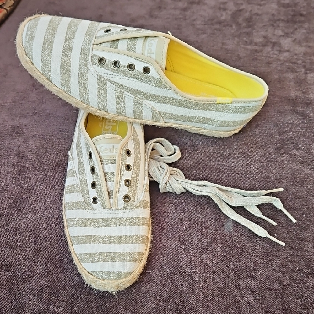 Keds Women's Champion Washed Stripe Jute Khaki 8